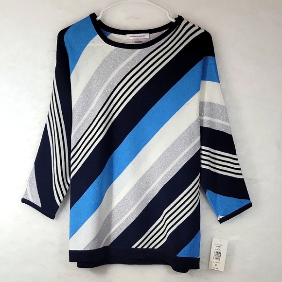 NWT Allison Daley Diagonally Striped 3/4 Dolman SleeveTop Size M - Picture 1 of 9